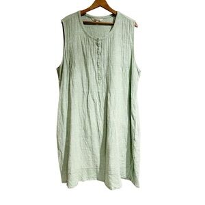 Briggs Women XXL Green Linen Blend Casual Dress Sleeveless Crew Neck Pockets